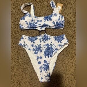 Blue and White Floral Bikini Set